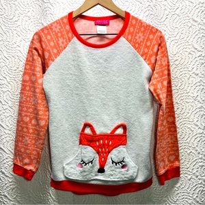 Orange Fox Winter Print Long Sleeve Pajama Top